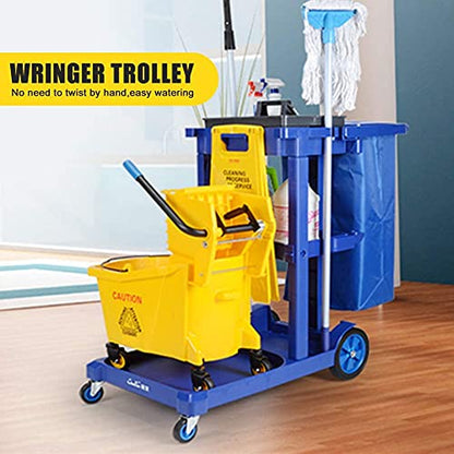 35 Quart Large Capacity Mop Bucket Side Press Cleaning Wringer Trolley for Household & Commercial Use