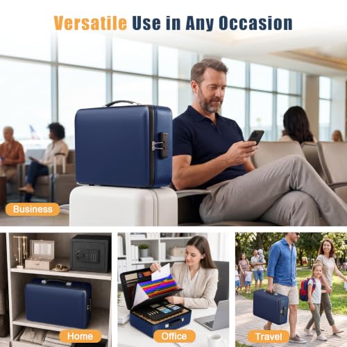 Fireproof Document Box, Hard Briefcase Fireproof Safe for Home Documents - color: Blue