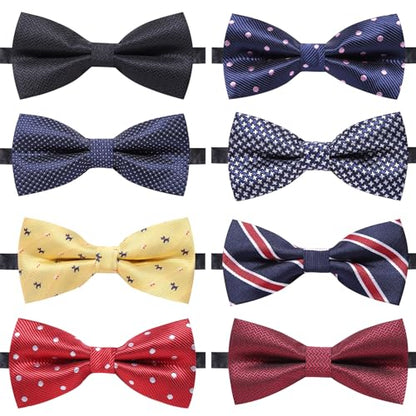 AUSKY 8 PACKS Elegant Adjustable Pre-tied Bow Ties for Men Boys (1&4&5&6&8 Pack for option) - color: Mixed Color