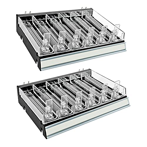 Azar Displays 225830-6COMP-BLK 6 Compartment Divider Bin Cosmetic Tray with Pushers - 6 Slots per Tray, 2-Pack, Black - color: Black, size: 12"W x 9.25"D 2.625"H