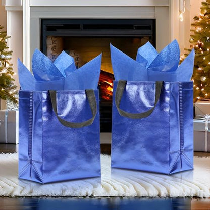 KeerxunBag Blue Gift Bag - 12 Pieces - Reusable - With Inner Liner Paper - color: blue