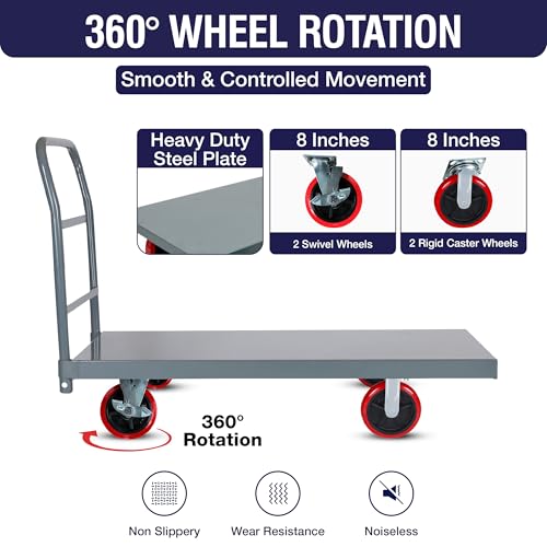 5Seconds Flatbed Platform Cart 3300LB Industrial Dolly Heavy Duty 60” x 30” Hand Push Truck Super Heavy Duty Flatbed 8'' Locked Swivel Wheels Commercial Moving - color: Plain Cart-grey, size: 60 x 30 Inch