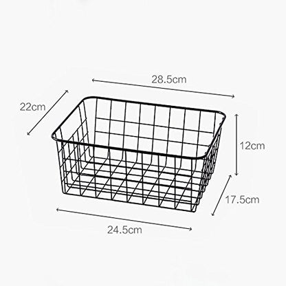 Sturdy Small Wire Storage Basket with Kitchen Food Pantry Papers Home Office Desk Shelf Bathroom Laundry Room Shelf Bedroom Bed Room - color: 1PC-Black
