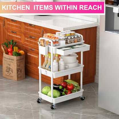 Goovilla 3 Tier Rolling Utility Cart Organizer with Removable Drawer, White - size: 3 Tier, style: White
