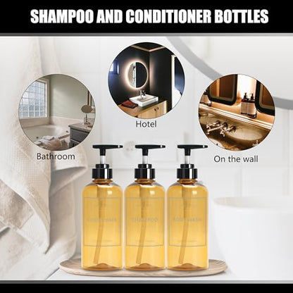 Soap Shower Dispenser, YACEYACE 3Pcs 16.9oz Soap Dispenser Bottles Set - color: Clear Amber