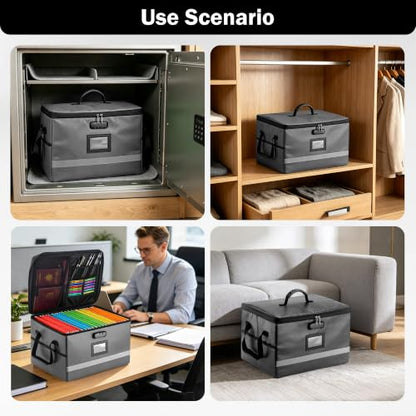 EXLIFBAG Fireproof File Organizer with Lock, 1 Layer - color: Dark gray, size: 1 Layer
