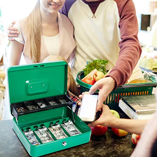 KYODOLED Locking Cash Box with Lock,Money Box with Cash Tray,Lock Safe Box with Key,Money Saving Organizer,11.81Lx 9.45Wx 3.54H Inches,Green XL Large - color: Green