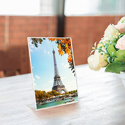 Acrylic Sign Holder 6 Pack 8.5x11 Slant Back Acrylic Stands for Display Plexiglass Clear Acrylic Display Stands for Ad Frame, Picture Photo Frames, Promotions, Restaurants, Office, Store, Home - size: Vertical 6 pack 8.5 x 11 inches