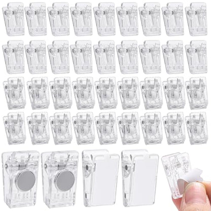 25 Pieces Self Adhesive Clips and 25 Pcs Magnetic Clips for Hanging - style: Clear Magnetic + self-adhesive