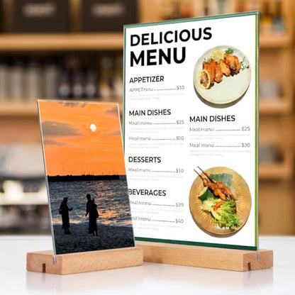 newnewshow 8.5"x11" Acrylic Sign Holder with Wood Base Wood Sign Holder Vertical or Slant Back Display for Store Office Wedding (3pack)