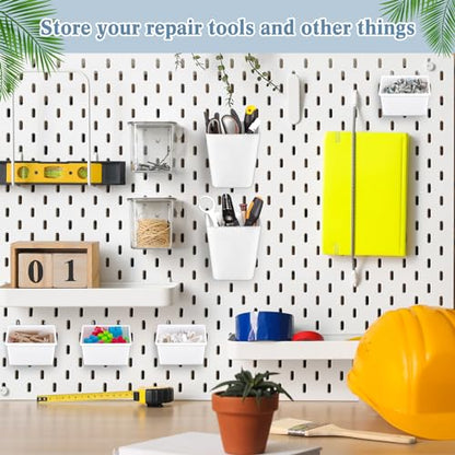 Jinei 12 Pcs Pegboard Bins Baskets with Hooks Organizer Set,White - color: White