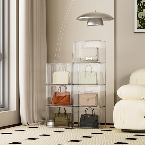 5 Pack Purse Organizer for Closet Acrylic Display Cases Clear Storage Boxes