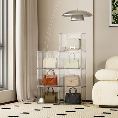 5 Pack Purse Organizer for Closet Acrylic Display Cases Clear Storage Boxes