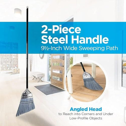 Fuller Brush Angle Broom – Heavy Duty Broom with Split End Bristles, Steel Handle, Indoor/Outdoor Floor Sweeper for Home, Garage, Patio