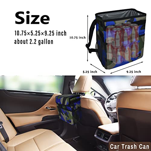 SIBOFUEGO Cute Car Trash Can with Lid, Collapsible, Leak-Proof, 2 Gallon - color: Blue Camo, size: 2 Gallons