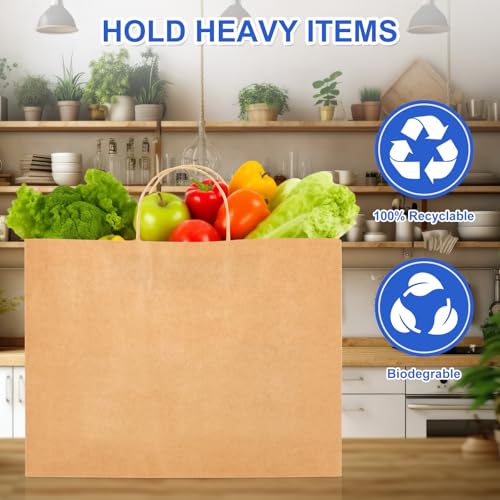 Maitys 30 Pcs 18x14x7 Inch Brown Large Kraft Paper Gifts Bags with Handles - color: Brown 1, size: 18x14x7 Inch