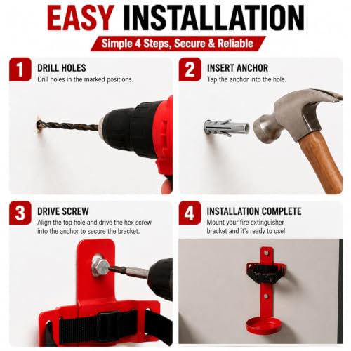 Compact Fire Extinguisher Wall Mount Bracket - Heavy Duty Quick Release Holder for 2.5 lb Fire Extinguishers 1 Pack