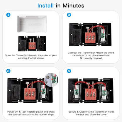 Wireless Doorbell Chime Extender for Google Nest Doorbell (Wired 2nd & 3rd Gen) & Nest Doorbell (Battery), Connects to Existing Hardwired Doorbell, Receiver with Wired Transmitter, 58 Chimes 5 Volume
