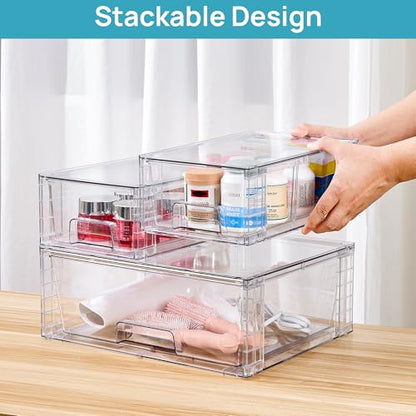 Vtopmart Clear Stackable Storage Drawers, 3 Pack Wide Organizer Set - style: 1 Wide+2 Small
