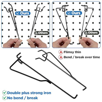 10 Pcs Pegboard Shelf Brackets Set,1/4 Black Metal Utility Hook Pegs