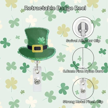 RIICFDD Green Glitter Hat Badge Reel St. Patrick's Day Clover Badge Holder - color: Cute Styl 56