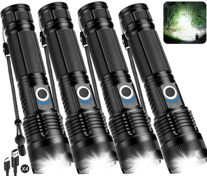 Kmivo Flashlights Rechargeable LED High Lumens - 4 Pack 90,000LM Super Bright Flashlight, Adjustable Powerful Flash Light with 5 Modes, Waterproof Handheld Flashlight for Home, Camping - size: M-4P