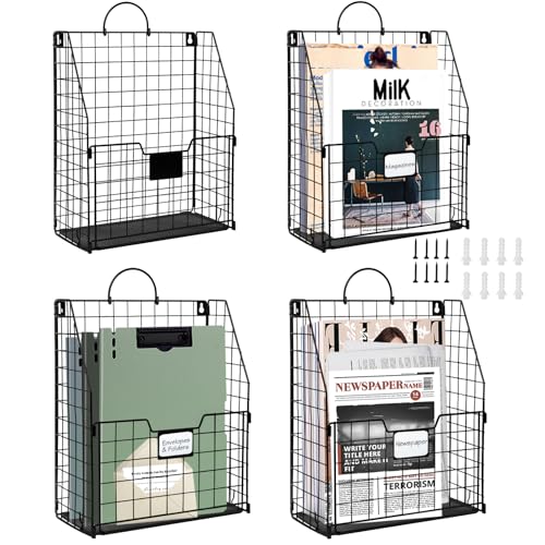DILIBRA 4 Packs Hanging Wall File Organizer, Foldable Magazine File Holder