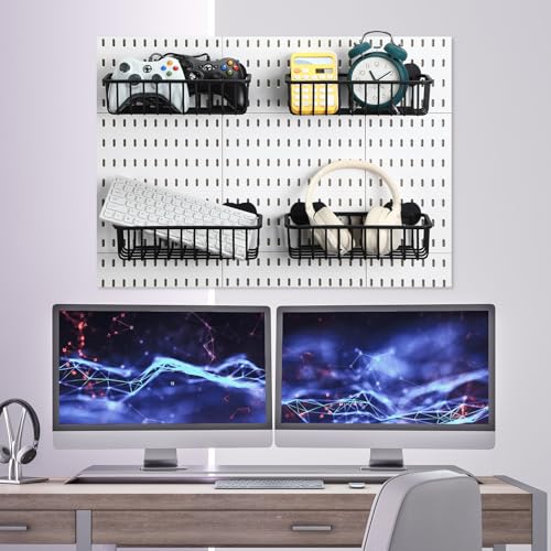 Maxdot 4 Pcs Pegboard Baskets with Hook, Compatible with IKEA Skadis, Black