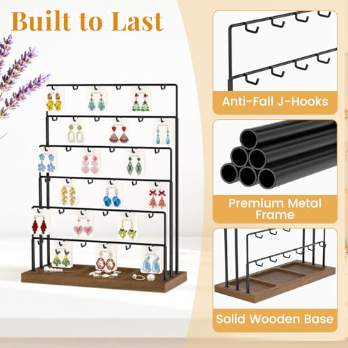 EsLuker.ly Earring Card Display Stand for Vendors Events Selling, 36 Hooks - color: Dark Brown+Black