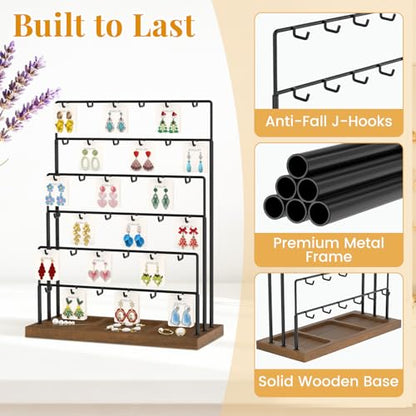 EsLuker.ly Earring Card Display Stand for Vendors Events Selling, 36 Hooks - color: Dark Brown+Black