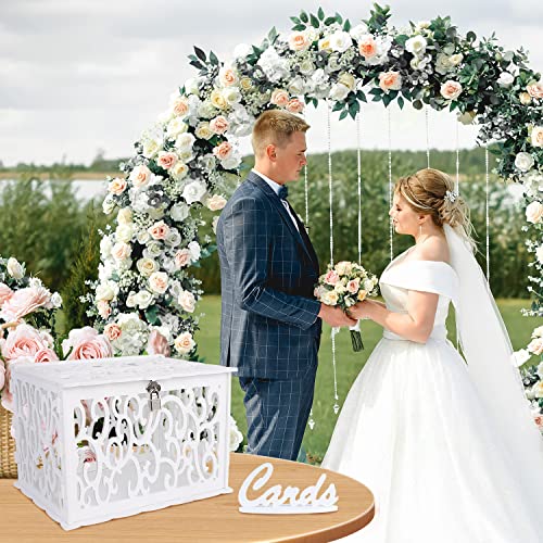 Hollow Wedding Card Box with Lock, White Gift Card Box for Reception - color: White
