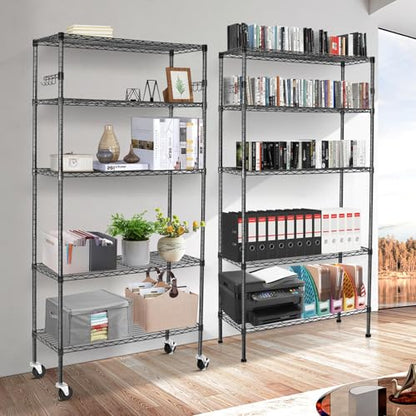 Storage Shelves 75"H Wire Shelving Unit with Wheels 1750LBS Heavy Duty Metal Shelves for Storage Adjustable 5-Tier Garage Storage Rack Kitchen Pantry Shelves Rolling Shelf on Casters, 14"D x36"W x75"H - size: Heavy 5 Tier Shelf