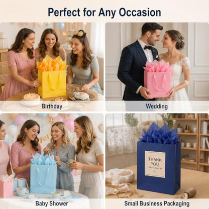 WrapNGo Gift Bags with Handles, 8 Colors with Tissue Paper 8x5x10 Inch - color: 8 Colors-8x5x10 Inch