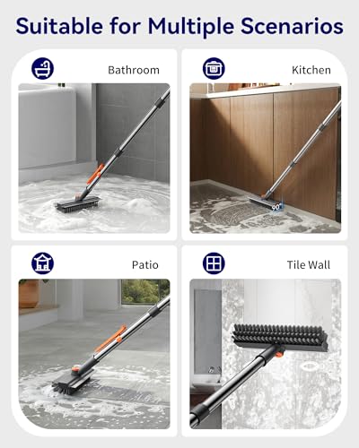 3 in 1 Adjustable Small Floor Scrub Brush with Long Handle - color: Grayorange