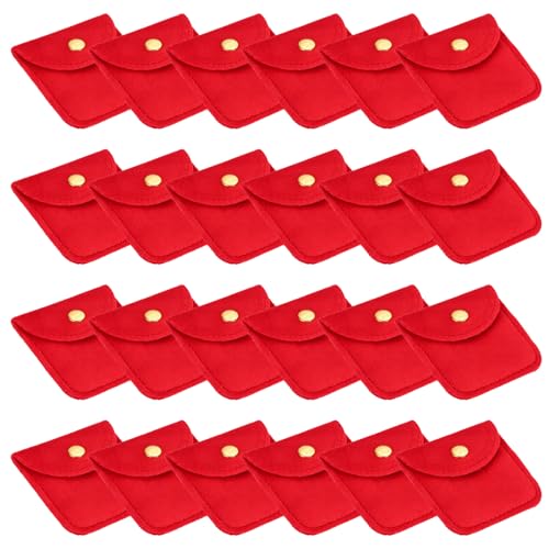PATIKIL 3x3 Inch Velvet Jewelry Pouches, 24 Pcs Jewelry Packaging Gift Bags with Snap Button for Bracelet Necklace Rings Watch, Red - color: Red