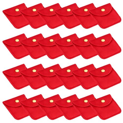 PATIKIL 3x3 Inch Velvet Jewelry Pouches, 24 Pcs Jewelry Packaging Gift Bags with Snap Button for Bracelet Necklace Rings Watch, Red - color: Red