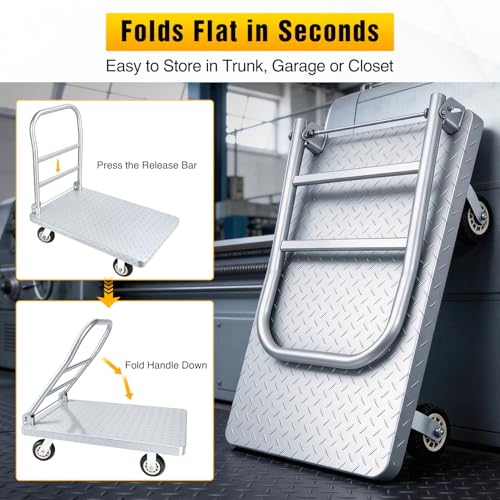 Stainless Steel Platform Cart 1320 lbs Heavy Duty Flatbed Push Dolly with 5 Inch Rubber Wheels 36 x 24 Inch Platform Truck for Warehouse Industrial Use Black - color: 1320 Lbs|silver|36x24 Inch