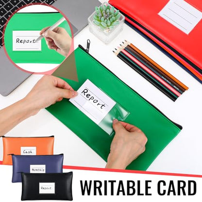 Paterr 6 Pcs Money Bags with Zipper PU Leather Deposit Bank Bag Security Money Pouch Receipt Holder Bank Pouch Wallet with Label for Cash Coin Makeup Cosmetics Bills Tickets, 11 x 6 Inch(Multi Colors) - color: Multi Colors