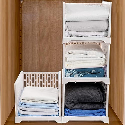 AVLA 4 Pack 38" Stackable Plastic Storage Basket, Plastic Foldable Closet Organizer Storage Bins, Wardrobe Storage Box Clothes Drawer Shelf Container for Cupboard Bedroom Dorm Bathroom Kitchen Office