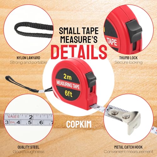 Copkim 50 Pcs 6 ft Mini Tape Measure Retractable Bulk,Red - color: Red