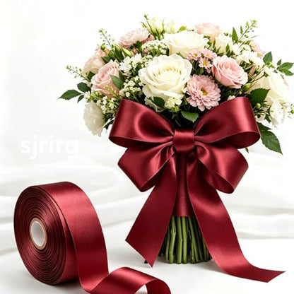1-1/2 Inch Burgundy Satin Ribbon 50 Yards Single Face Polyester - color: Burgundy, size: 1-1/2 inch