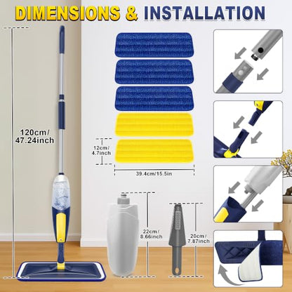 Wet Spray Mop for Floor Cleaning: Microfiber Mop for Hardwood Tile Laminate - color: Darkblue Yellow