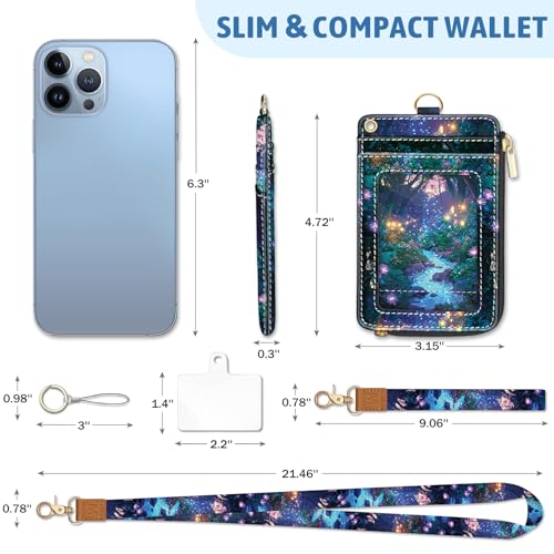 Piefly Forest Firefly Lanyard Wallet with ID Badge Holder, Small Slim RFID - color: Forest Firefly