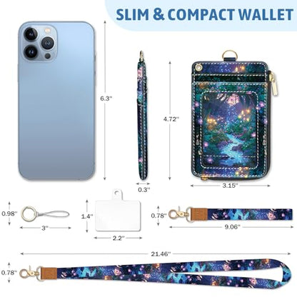 Piefly Forest Firefly Lanyard Wallet with ID Badge Holder, Small Slim RFID - color: Forest Firefly