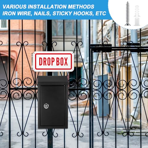 Yaocom Metal Key Drop Box with Lock, 2 Keys for Cash Donation Secure, Black - color: Black