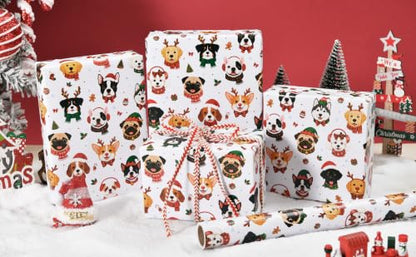 Sikiweiter Christmas Dog Wrapping Paper Roll, 17" x 16.5 ft - color: Dog Christmas 2