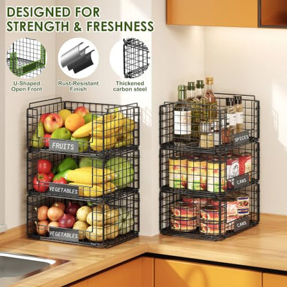 JKsmart 3 Pack XXL Stackable Wire Baskets, Pantry Organizers and Storage - size: XXL-16.34"x12.01"x23.61"