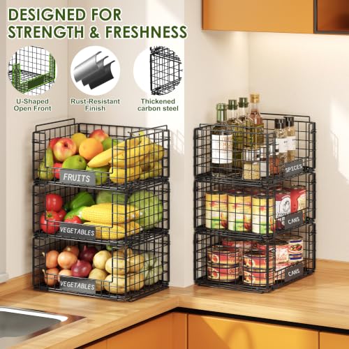JKsmart 3 Pack XXL Stackable Wire Baskets, Pantry Organizers and Storage - size: XXL-16.34"x12.01"x23.61"