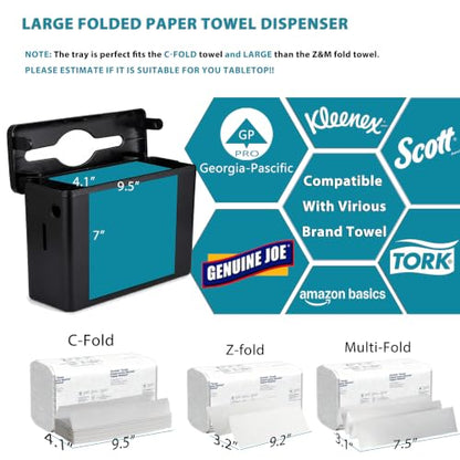 Multifold Paper Towel Dispenser Countertop Black Wide Design Large Capacity - color: D-34 Black