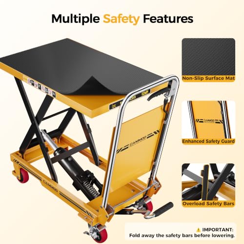 CAMMOO Hydraulic Lift Table Cart, 330 lb Foldable Scissor Lift, Yellow - size: 330lbs Yellow